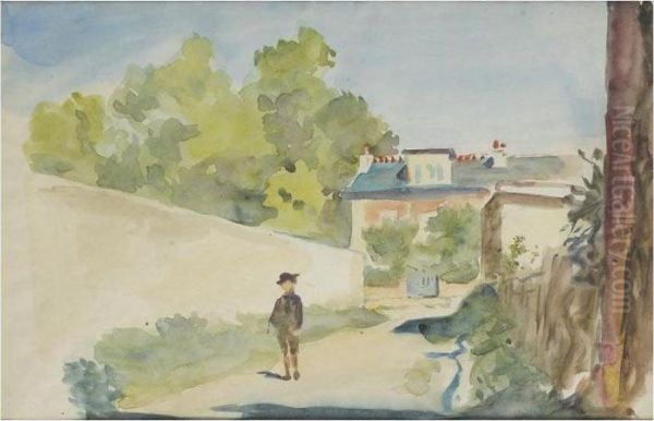 Paysages, Foule Entourant Les Cavaliers, Toit D'une Ville - view 1