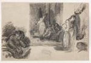 Femme S'approchant D'un Prisonnier En Armure by Alfred Dehodencq