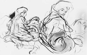 Deux Etudes De Personnages Arabes Plume by Alfred Dehodencq