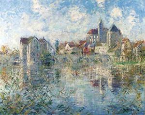 Moret-sur-Loing, le pont et l'glise by Gustave Loiseau