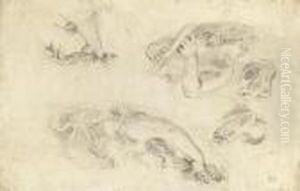Studies For The Ceiling Of The Galerie D'apollo In The Louvre, Paris by Eugene Delacroix