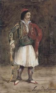 A Standing Man Wearing Greek Souliot Costume by Eugene Delacroix