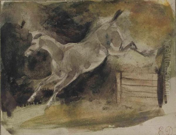 A Horse Leaping Over A Gate - view 1