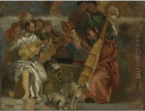 Musicians, After Veronese, A Detail From The Marriage At Cana by Eugene Delacroix