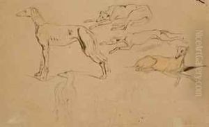 Etude De Levriers by Eugene Delacroix