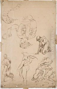 Feuille D'etude Avec Personnages, D'apres Raphael