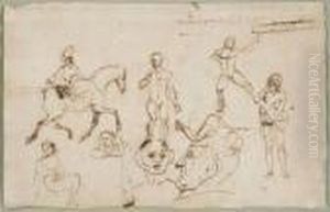 Feuille D'etude : Cavalier Oriental Et Personnages Feuille D'etude : Cavalier Oriental Et Personnages