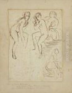 Etude De Quatre Figures Feminines Nues by Eugene Delacroix