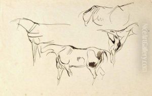 Etudes De Chevaux De Profil by Eugene Delacroix