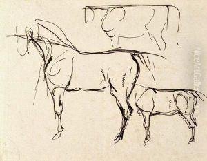 Etude De Deuxchevaux by Eugene Delacroix