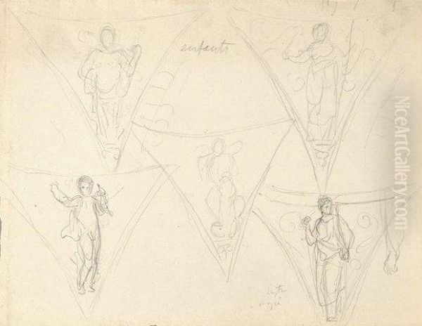 Etude De Figures A L'antique Et 
Anges Pour Les Ecoincons De Lachapelle Des Anges, Eglise Saint Sulpice A
 Paris - view 1