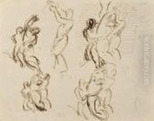 Etudes De Figures Pour Saint Sebastien Detache Par Les Saintes Femmes by Eugene Delacroix