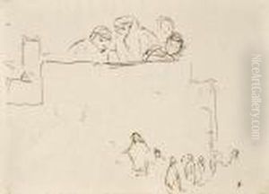 Etude De Figures Sur Une Terrasse, Une Procession En Bas Etude De Figures Sur Une Terrasse, Une Procession En Bas