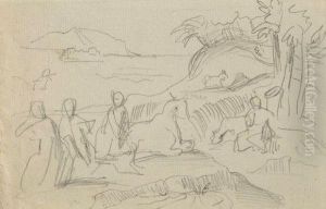 Etude D'apres La Fuite En Egypte D'un Maitre Ancien by Eugene Delacroix
