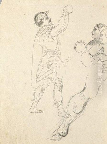 Etude D'un Homme A L'antique, Deux Visages De Femmes De Profil, Unejambe - view 1