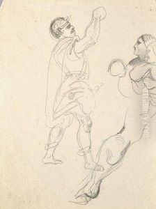 Etude D'un Homme A L'antique, Deux Visages De Femmes De Profil, Unejambe by Eugene Delacroix