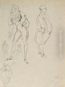 Etudes Pour Deux Hommes De Profil En Habit Et Deux Couples Dan Sant by Eugene Delacroix