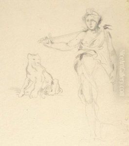 Etude D'une Figure A L'antique Et D'une Panthere Assise by Eugene Delacroix