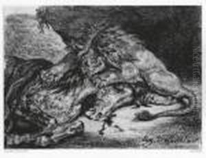 Lion Devorant Un Cheval.