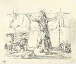 Femme De Tanger Etendant Du Linge. by Eugene Delacroix