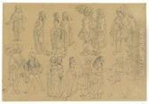Studies Of Renaissance Figures by Eugene Delacroix