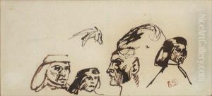 Study Of Heads (with Image Of Figure To Verso)