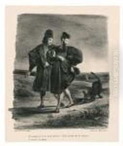 Faust, Mephistopheles Et Le Barbet. by Eugene Delacroix