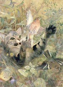 A Cat and a Chaffinch 1885 by Bruno Andreas Liljefors
