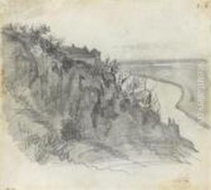 Paysage, Falaise Avec Demeure Surplombant Un Fleuve