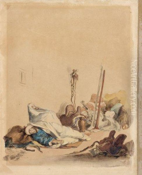 Deux Soldats Marocains Endormis Dans Un Corps De Garde A Meknes - view 1