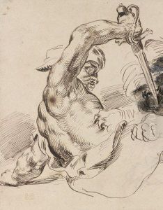 Etude De Maure Attaque Par Un Lion, Un Poignard A La Main by Eugene Delacroix