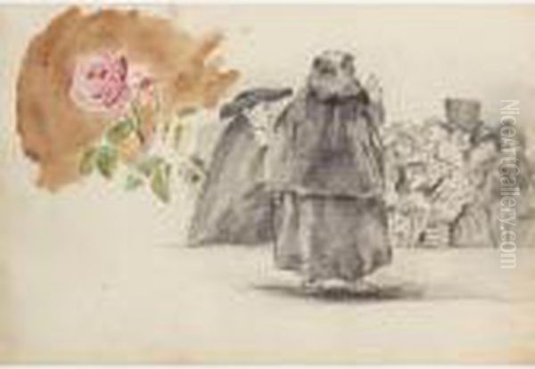 Etudes De Personnages, Probablement D'apres Goya, Et Etude De Rose - view 1