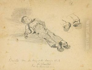 Enfant Couche Et Reprise Du Sabot by Eugene Delacroix