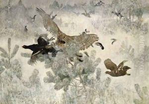 Hawk and Black Game 1884 by Bruno Andreas Liljefors