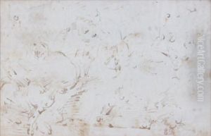 Etude Pour La Chasse Au Lion Plume by Eugene Delacroix