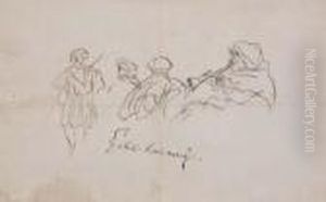 Study Of Four Arab Man by Eugene Delacroix