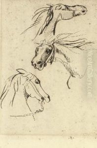 Etude De Trois Tetes De Chevaux by Eugene Delacroix