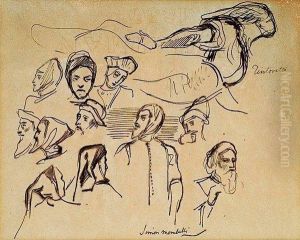 Etudes De Tetes, D'apres Des Maitres by Eugene Delacroix