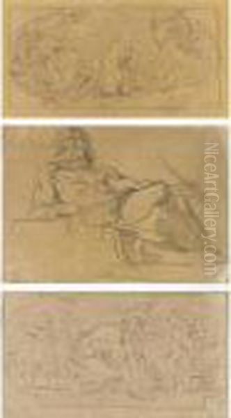 A Study For The Orpheus Group In The Peers' Library
And
Two Studies For Mercury And Mars From The Salon De La Paix: Three Drawings - view 1