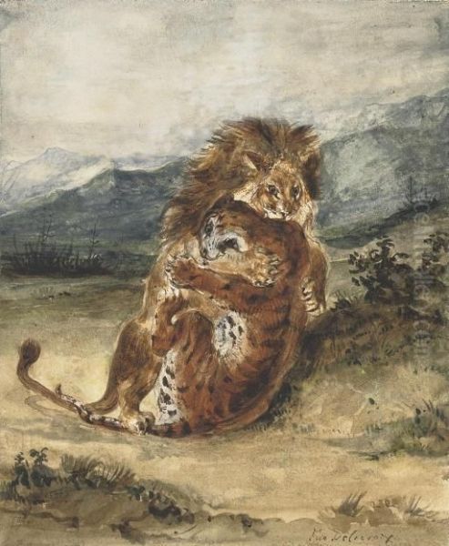 Combat D'un Lion Et D'un Tigre - view 1