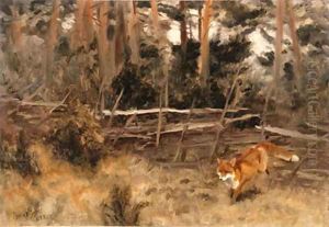 A Red Fox in a Landscape by Bruno Andreas Liljefors