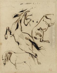 Studies Of Three Horses by Eugene Delacroix