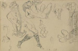 Grotesque Figures, After The Antique (?) by Eugene Delacroix