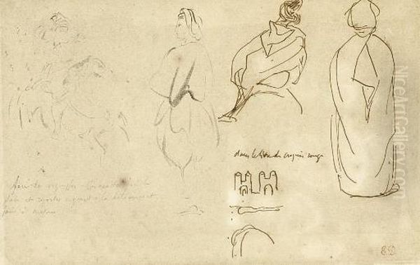 A Horseman Brandishing A Gun,
Three North African Figures And A Subsidiary Study Of The Gates Of A
Town - view 1