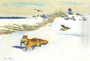 Fox, Pheasant, Crow by Bruno Andreas Liljefors