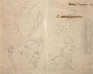 Etude De Chevaux Et Personnages
