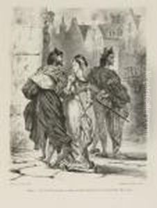 Faust Cherchant A Seduire Marguerite. Blatt 9 Der Folge <faust> by Eugene Delacroix