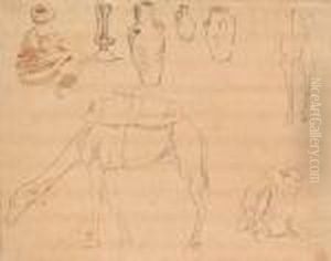 Etude D'un Oriental Assis, De Chameaux Et De Vases