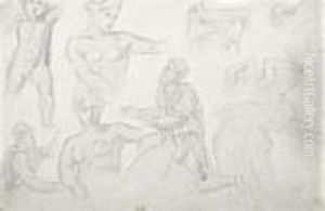 Feuille D'etudes Diverses by Eugene Delacroix