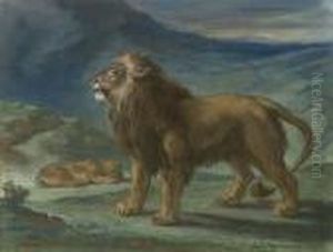 Lion Et Lionne Dans Les Montagnes by Eugene Delacroix